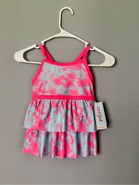 Cat & Jack Girls Swim Top Pink and Light Blue Ruffle Tier Adaptive Target